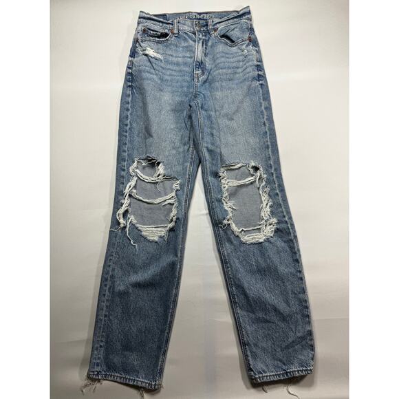 American Eagle Women's Highest Rise Baggy Straight Blue Jeans - Size 2 (27x31) - Picture 1 of 6